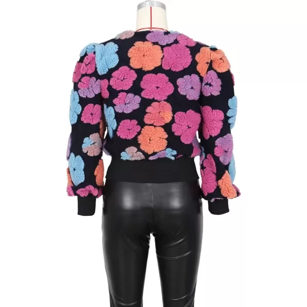 IyMoo Bomber Jackets for Women Long Sleeve Casual Fleece Button Down Cropped Baseball Jacket Clubwear S2XLA2 Blackrose