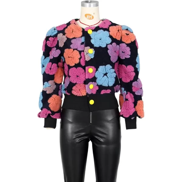 IyMoo Bomber Jackets for Women Long Sleeve Casual Fleece Button Down Cropped Baseball Jacket Clubwear S2XLA2 Blackrose