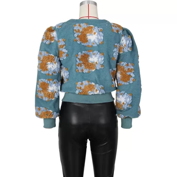IyMoo Bomber Jackets for Women Long Sleeve Casual Fleece Button Down Cropped Baseball Jacket Clubwear S2XLA2 Blue