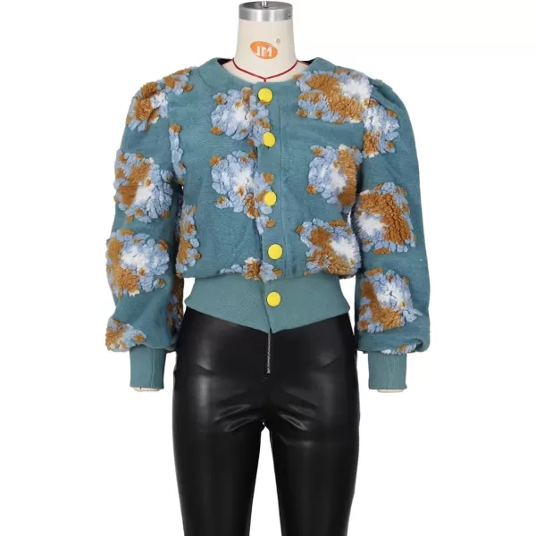 IyMoo Bomber Jackets for Women Long Sleeve Casual Fleece Button Down Cropped Baseball Jacket Clubwear S2XLA2 Blue