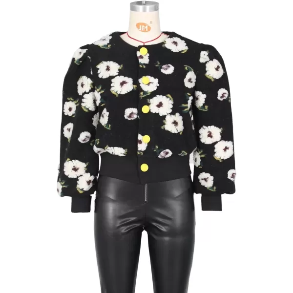 IyMoo Bomber Jackets for Women Long Sleeve Casual Fleece Button Down Cropped Baseball Jacket Clubwear S2XLA2 Chrysanthemum