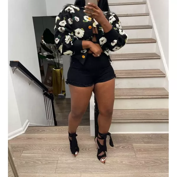 IyMoo Bomber Jackets for Women Long Sleeve Casual Fleece Button Down Cropped Baseball Jacket Clubwear S2XLA2 Chrysanthemum