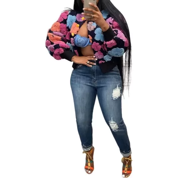 IyMoo Bomber Jackets for Women Long Sleeve Casual Fleece Button Down Cropped Baseball Jacket Clubwear S2XLA1 Pink