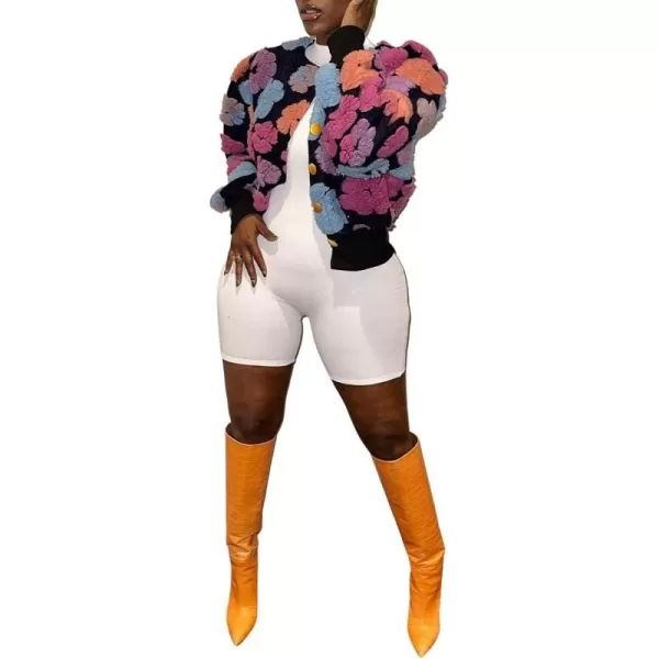 IyMoo Bomber Jackets for Women Long Sleeve Casual Fleece Button Down Cropped Baseball Jacket Clubwear S2XLA2 Blackrose