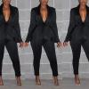 image2 Piece Sets for Women Cubwear Long Sleeve V Neck Peplum Ruffle Raw Hem Pullover Tops Bodycon Long Pants Sets Tracksuit Black 2XL