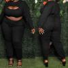 imageIyMoo 3 Piece Outfits for Women Sexy Plus Size  Pullover Sweatshirt Crop Top Camisole Tank Top and Bodycon Sweatpant Jumpsuit Romper Set Black 3X