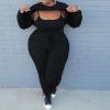 imageIyMoo 3 Piece Outfits for Women Sexy Plus Size  Pullover Sweatshirt Crop Top Camisole Tank Top and Bodycon Sweatpant Jumpsuit Romper Set Black 3X