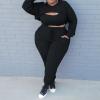 imageIyMoo 3 Piece Outfits for Women Sexy Plus Size  Pullover Sweatshirt Crop Top Camisole Tank Top and Bodycon Sweatpant Jumpsuit Romper Set Black 3X