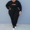 imageIyMoo 3 Piece Outfits for Women Sexy Plus Size  Pullover Sweatshirt Crop Top Camisole Tank Top and Bodycon Sweatpant Jumpsuit Romper Set Black 3X