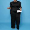 imageIyMoo Plus Size 2 Piece Jumpsuits for Women  Elegant 34 Sleeve Solid Peplum Tops Wide Pants Casual Suit Sets Black 2X