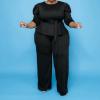 imageIyMoo Plus Size 2 Piece Jumpsuits for Women  Elegant 34 Sleeve Solid Peplum Tops Wide Pants Casual Suit Sets Black 2X