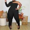 imageIyMoo Plus Size Lounge Set Womens Outfits Sets One Shoulder Crop Top Long Sleeve Fringe Pants  Loose Sweatsuit 2 Piece Pajamas Black 3X