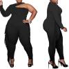 imageIyMoo Plus Size Lounge Set Womens Outfits Sets One Shoulder Crop Top Long Sleeve Fringe Pants  Loose Sweatsuit 2 Piece Pajamas Black 3X