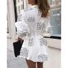 imageIyMoo Sexy Mini Shirt Dress for Women  Casual Button Down Blouse Long Sleeve V Neck Belted Shirts Blouse Top Short DressLetter White
