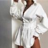 imageIyMoo Sexy Mini Shirt Dress for Women  Casual Button Down Blouse Long Sleeve V Neck Belted Shirts Blouse Top Short DressWhite