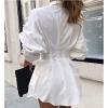 imageIyMoo Sexy Mini Shirt Dress for Women  Casual Button Down Blouse Long Sleeve V Neck Belted Shirts Blouse Top Short DressWhite