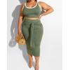 imageIyMoo Sexy Plus Size Dress 2 Piece Outfits Sexy Contrast Sleeveless Tank Crop Tops Bodycon Skirts SetsArmy Green