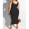 imageIyMoo Sexy Plus Size Dress 2 Piece Outfits Sexy Contrast Sleeveless Tank Crop Tops Bodycon Skirts SetsBlack