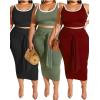 imageIyMoo Sexy Plus Size Dress 2 Piece Outfits Sexy Contrast Sleeveless Tank Crop Tops Bodycon Skirts SetsBlack