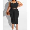 imageIyMoo Sexy Plus Size Dress 2 Piece Outfits Sexy Contrast Sleeveless Tank Crop Tops Bodycon Skirts SetsBlack
