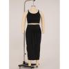 imageIyMoo Sexy Plus Size Dress 2 Piece Outfits Sexy Contrast Sleeveless Tank Crop Tops Bodycon Skirts SetsWine Red