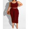 imageIyMoo Sexy Plus Size Dress 2 Piece Outfits Sexy Contrast Sleeveless Tank Crop Tops Bodycon Skirts SetsWine Red