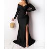 imageIyMoo Womens 90s Retro Long Bodycon Side Slit Formal Evening Gown Black L