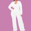 imageIyMoo Womens Plus Size 3 Piece Sets Outfit Tracksuit Crop Top Blazer Jacket and Wide Leg Long Pants Jumpsuit Romper SuitsWhite