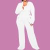 imageIyMoo Womens Plus Size 3 Piece Sets Outfit Tracksuit Crop Top Blazer Jacket and Wide Leg Long Pants Jumpsuit Romper SuitsWhite