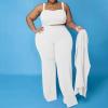 imageIyMoo Womens Plus Size 3 Piece Sets Outfit Tracksuit Crop Top Blazer Jacket and Wide Leg Long Pants Jumpsuit Romper SuitsWhite