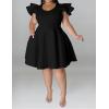 imageIyMoo Womens Plus Size Cape Flutter Sleeve Stretchy A Line Swing Flared Skater Cocktail Party Dress with PocketsBlack
