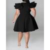 imageIyMoo Womens Plus Size Cape Flutter Sleeve Stretchy A Line Swing Flared Skater Cocktail Party Dress with PocketsBlack