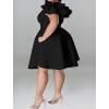 imageIyMoo Womens Plus Size Cape Flutter Sleeve Stretchy A Line Swing Flared Skater Cocktail Party Dress with PocketsBlack