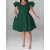 imageIyMoo Womens Plus Size Cape Flutter Sleeve Stretchy A Line Swing Flared Skater Cocktail Party Dress with PocketsDark Green