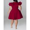 imageIyMoo Womens Plus Size Cape Flutter Sleeve Stretchy A Line Swing Flared Skater Cocktail Party Dress with PocketsWine Red