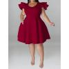 imageIyMoo Womens Plus Size Cape Flutter Sleeve Stretchy A Line Swing Flared Skater Cocktail Party Dress with PocketsWine Red