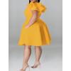 imageIyMoo Womens Plus Size Cape Flutter Sleeve Stretchy A Line Swing Flared Skater Cocktail Party Dress with PocketsYellow