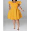 imageIyMoo Womens Plus Size Cape Flutter Sleeve Stretchy A Line Swing Flared Skater Cocktail Party Dress with PocketsYellow