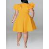 imageIyMoo Womens Plus Size Cape Flutter Sleeve Stretchy A Line Swing Flared Skater Cocktail Party Dress with PocketsYellow