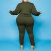 imageIyMoo Womens Plus Size Solid Two Piece Outfit Long Sleeve Crewneck Pullover Tops And Long Pants Sweatsuits Tracksuits Army Green 3X