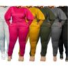 imageIyMoo Womens Plus Size Solid Two Piece Outfit Long Sleeve Crewneck Pullover Tops And Long Pants Sweatsuits Tracksuits Army Green 3X
