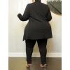 imageIyMoo Womens Plus Size Two Piece Open Front Long Sleeve Blazer and Elastic Waist Solid Pant Set SuitBlack