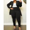 imageIyMoo Womens Plus Size Two Piece Open Front Long Sleeve Blazer and Elastic Waist Solid Pant Set SuitBlack