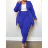 imageIyMoo Womens Plus Size Two Piece Open Front Long Sleeve Blazer and Elastic Waist Solid Pant Set SuitBlue