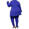 imageIyMoo Womens Plus Size Two Piece Open Front Long Sleeve Blazer and Elastic Waist Solid Pant Set SuitBlue
