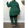 imageIyMoo Womens Plus Size Two Piece Open Front Long Sleeve Blazer and Elastic Waist Solid Pant Set SuitGreen