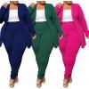 imageIyMoo Womens Plus Size Two Piece Open Front Long Sleeve Blazer and Elastic Waist Solid Pant Set SuitGreen