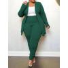 imageIyMoo Womens Plus Size Two Piece Open Front Long Sleeve Blazer and Elastic Waist Solid Pant Set SuitGreen