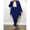 imageIyMoo Womens Plus Size Two Piece Open Front Long Sleeve Blazer and Elastic Waist Solid Pant Set SuitNavy
