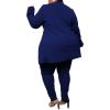 imageIyMoo Womens Plus Size Two Piece Open Front Long Sleeve Blazer and Elastic Waist Solid Pant Set SuitNavy
